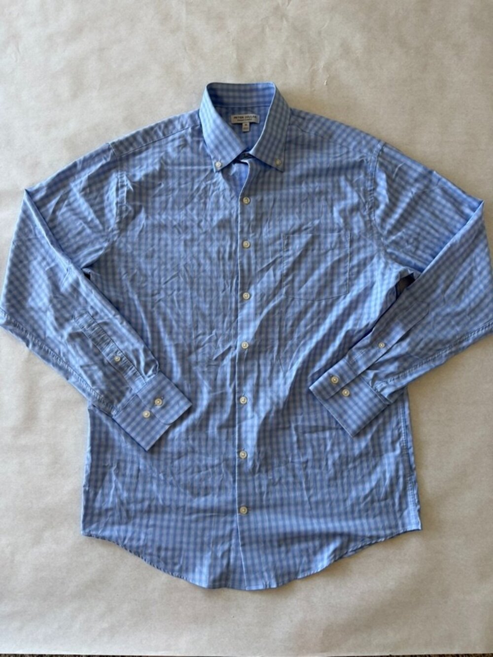 Peter Millar Summer Comfort Long Sleeve Button Down Shirt Blue Plaid Sz M